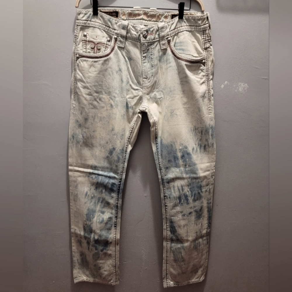 ROCK REVIVAL MENS JEANS LEO ALT STRAIGHT SIZE 36 INSEAM 32" LEG OPENING 8"